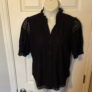 Ann Taylor Black Lace Button-Up Blouse